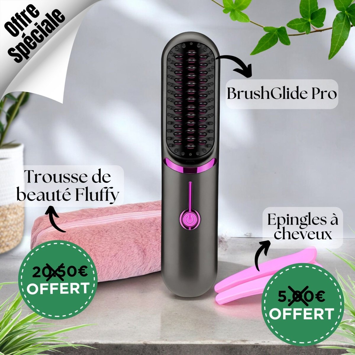 ALSANCIA - BrushGlide Pro - Lissage Express, Sans Fil, Partout + Trousse Offerte